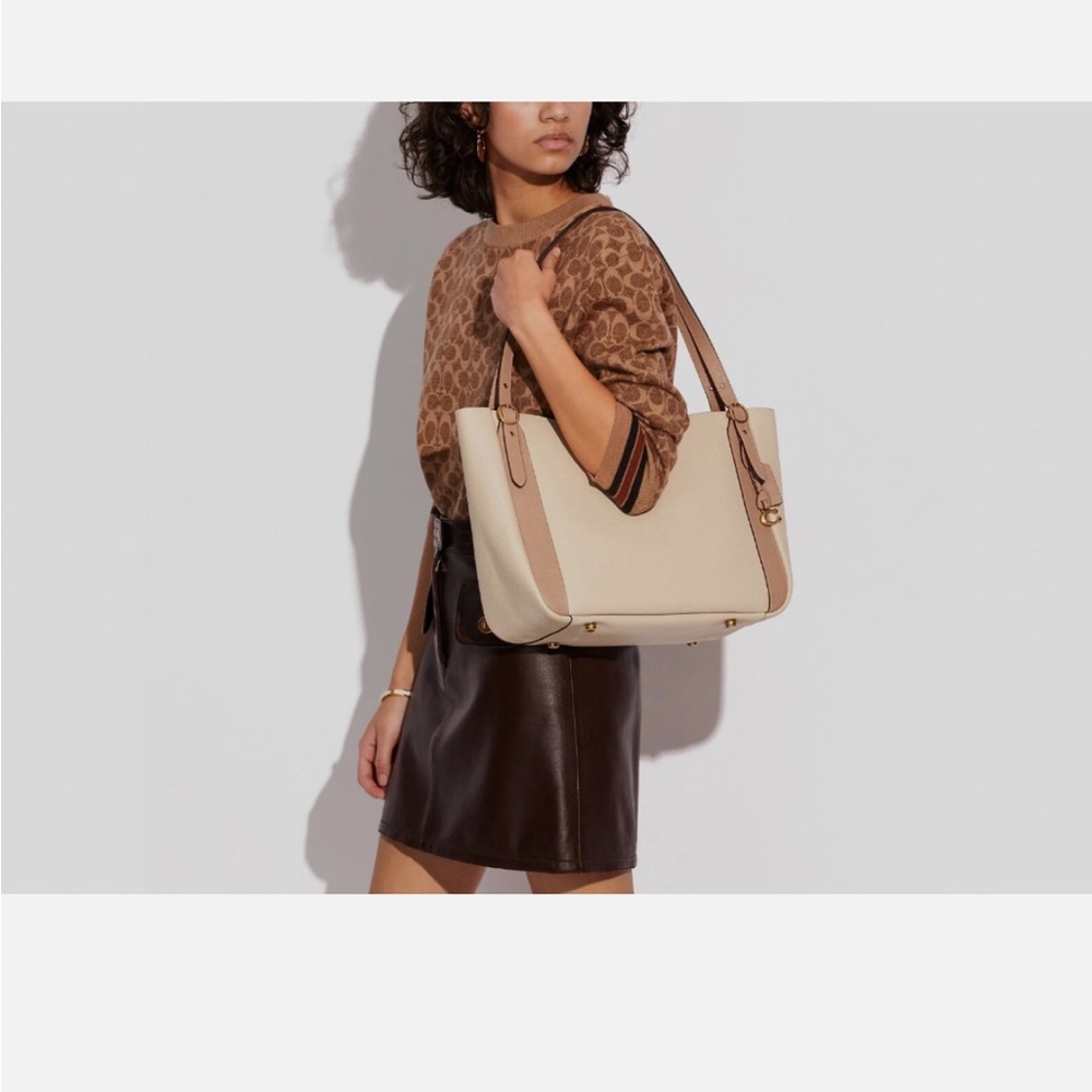 Coach Beige and Tan Satchel Alana pebble leather New!!